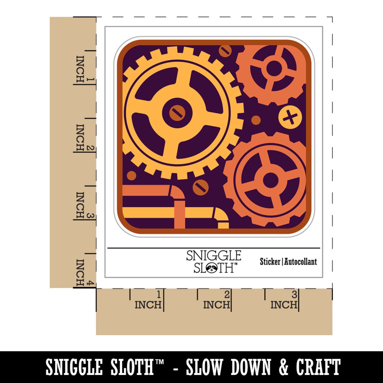 Gears Cogs Machine Window Steampunk Waterproof Vinyl Phone Tablet Laptop Water Bottle Sticker Set - 5 Pack